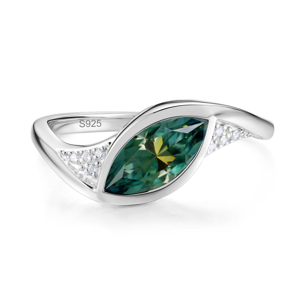 Minimalist Bezel Set Marquise Sapphire Engagement Ring - LUO Jewelry #gemstone_Green Moissanite