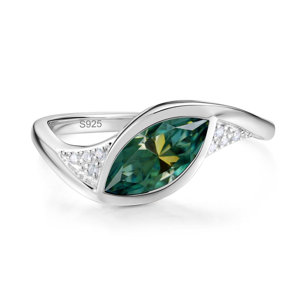 Minimalist Bezel Set Marquise Sapphire Engagement Ring - LUO Jewelry #gemstone_Green Moissanite
