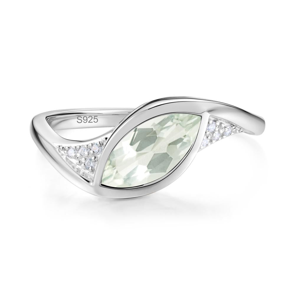 Minimalist Bezel Set Marquise Sapphire Engagement Ring - LUO Jewelry #gemstone_Green Amethyst