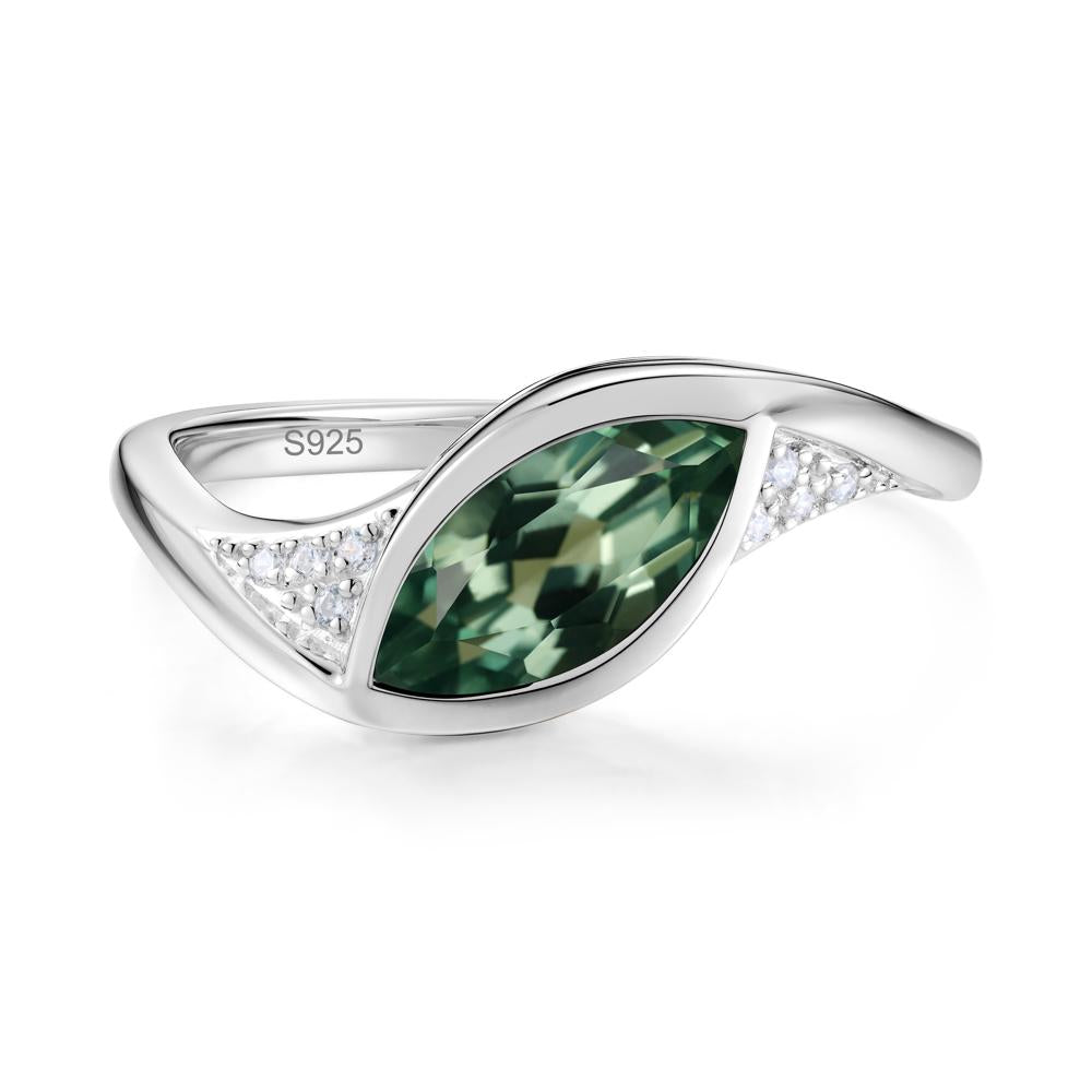Minimalist Bezel Set Marquise Sapphire Engagement Ring - LUO Jewelry #gemstone_Green Sapphire