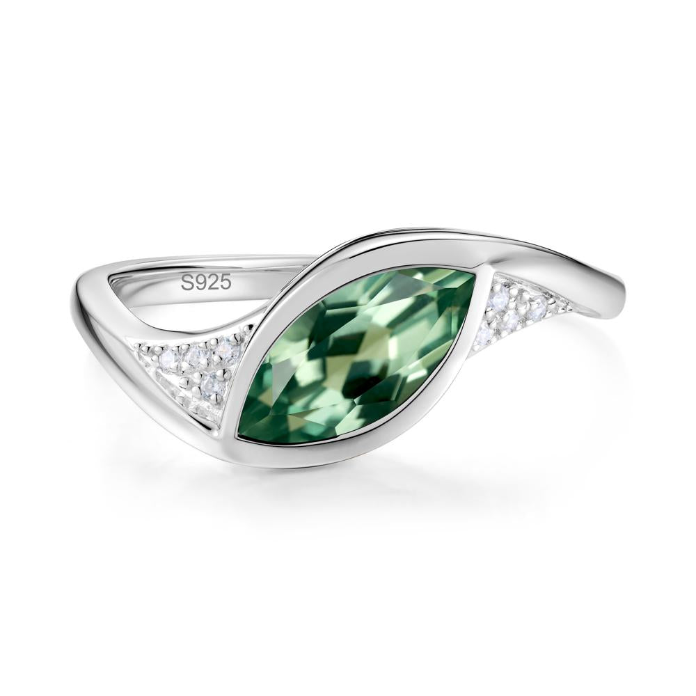 Minimalist Bezel Set Marquise Sapphire Engagement Ring - LUO Jewelry #gemstone_Green Sapphire
