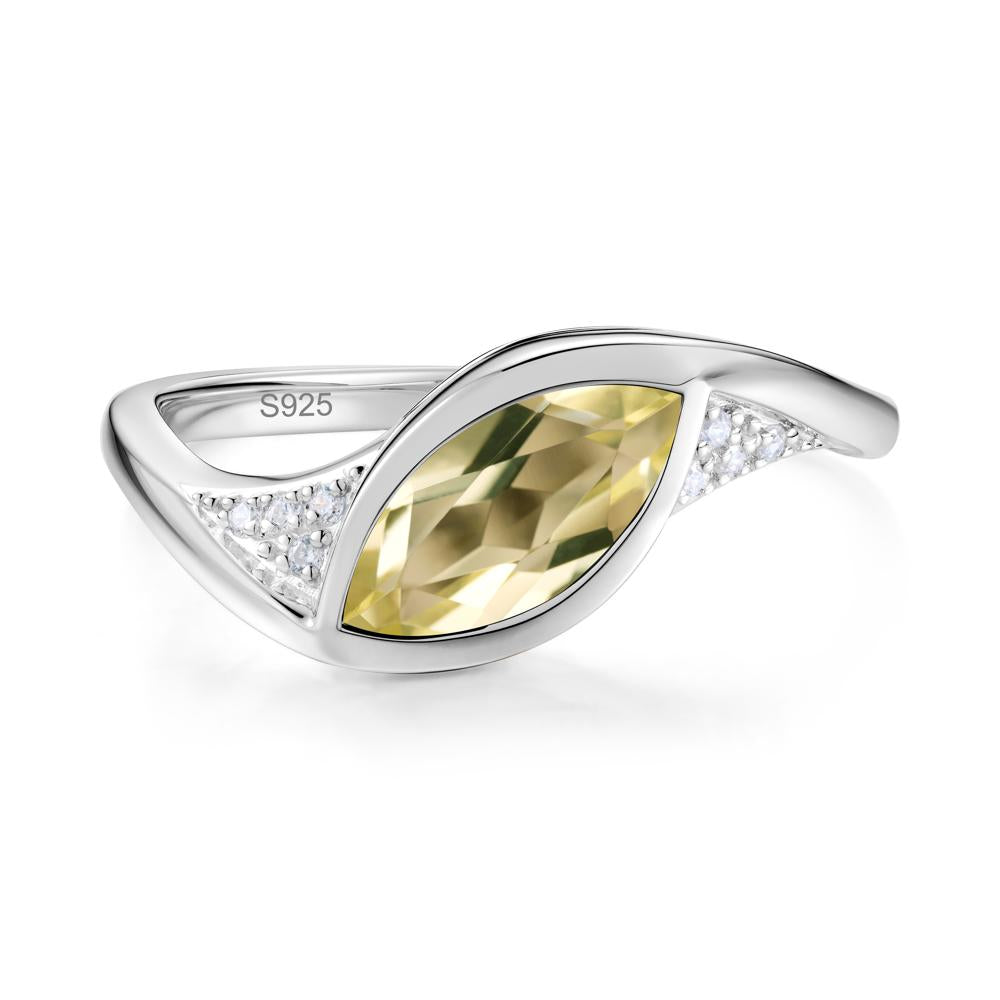 Minimalist Bezel Set Marquise Sapphire Engagement Ring - LUO Jewelry #gemstone_Lemon Quartz