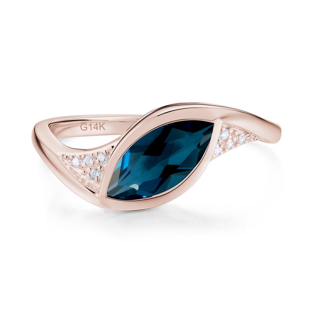 Minimalist Bezel Set Marquise Sapphire Engagement Ring - LUO Jewelry #gemstone_London Blue Topaz