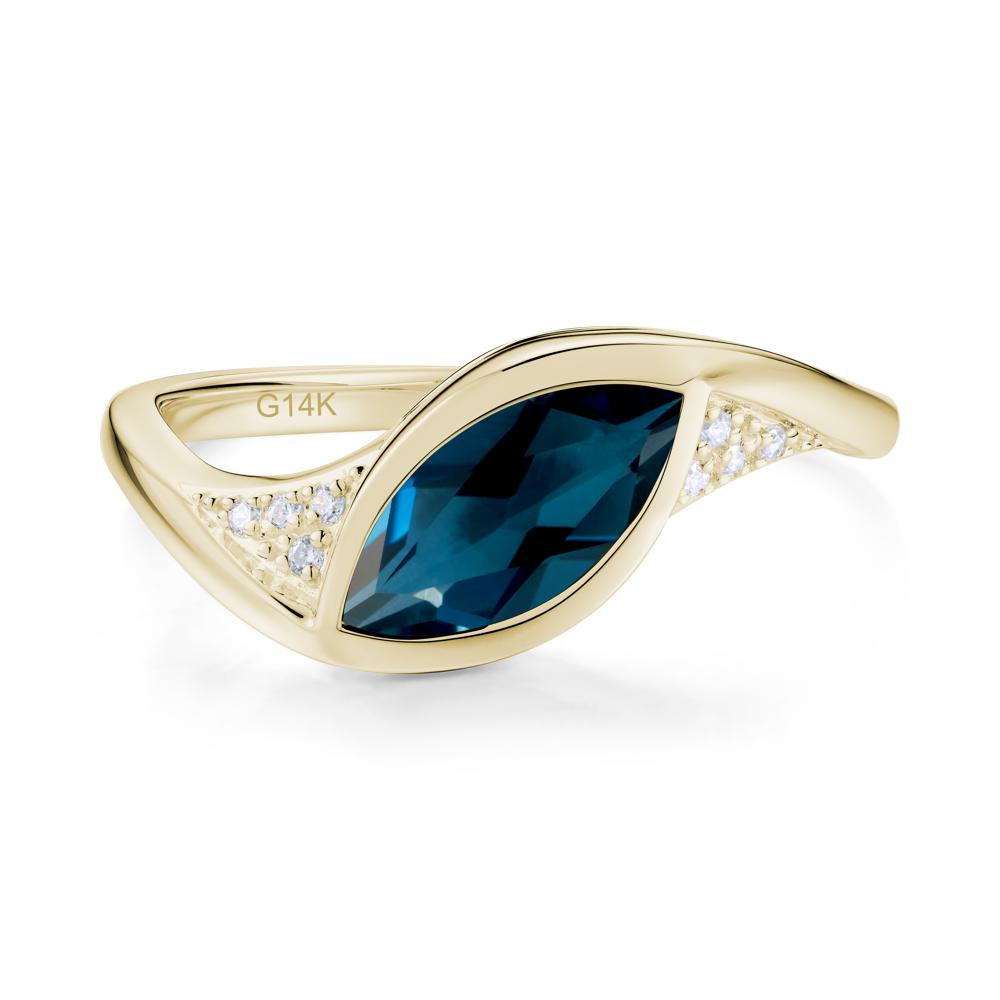 Minimalist Bezel Set Marquise Sapphire Engagement Ring - LUO Jewelry #gemstone_London Blue Topaz