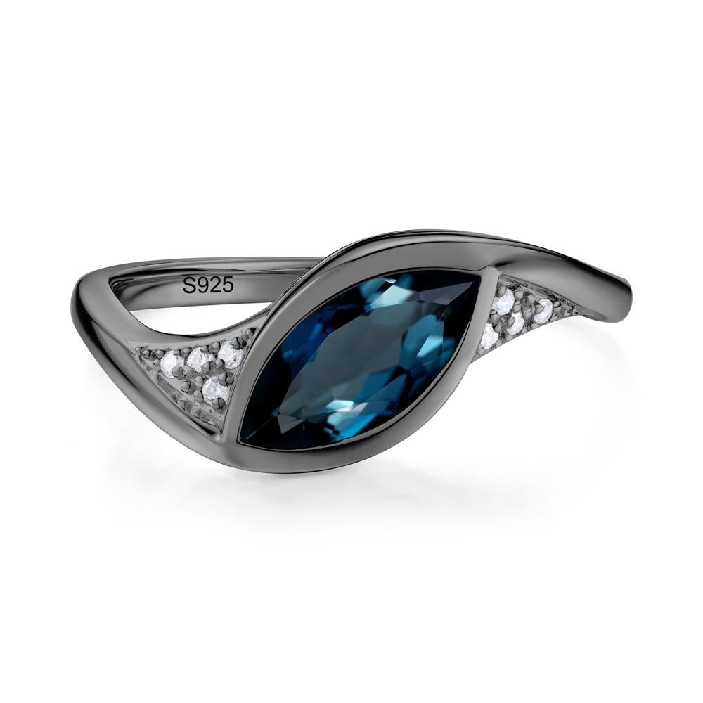 Minimalist Bezel Set Marquise Sapphire Engagement Ring - LUO Jewelry #gemstone_London Blue Topaz