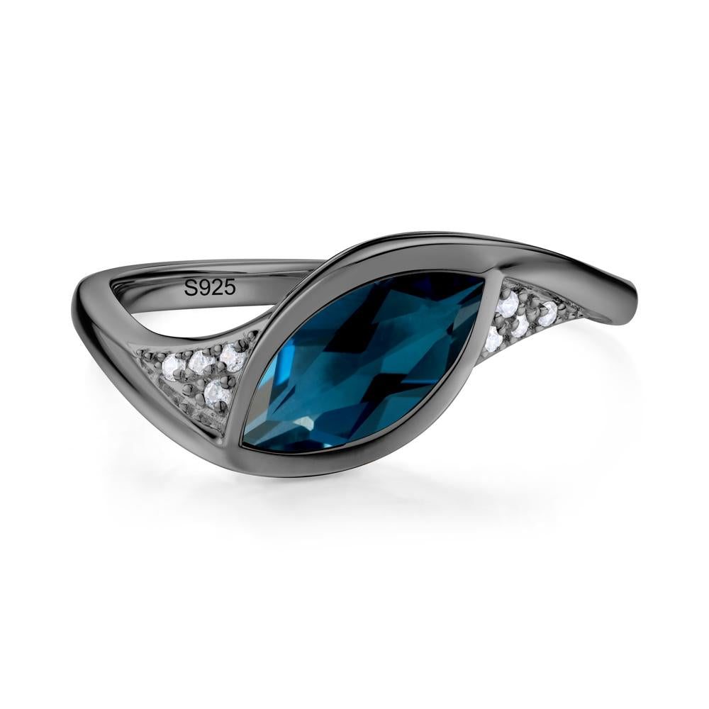 Minimalist Bezel Set Marquise Sapphire Engagement Ring - LUO Jewelry #gemstone_London Blue Topaz