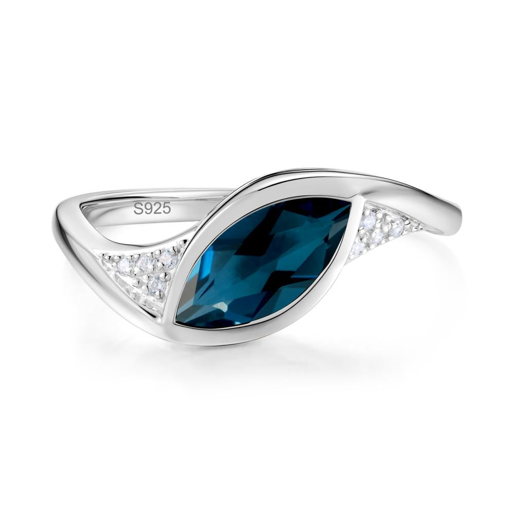 Minimalist Bezel Set Marquise Sapphire Engagement Ring - LUO Jewelry #gemstone_London Blue Topaz