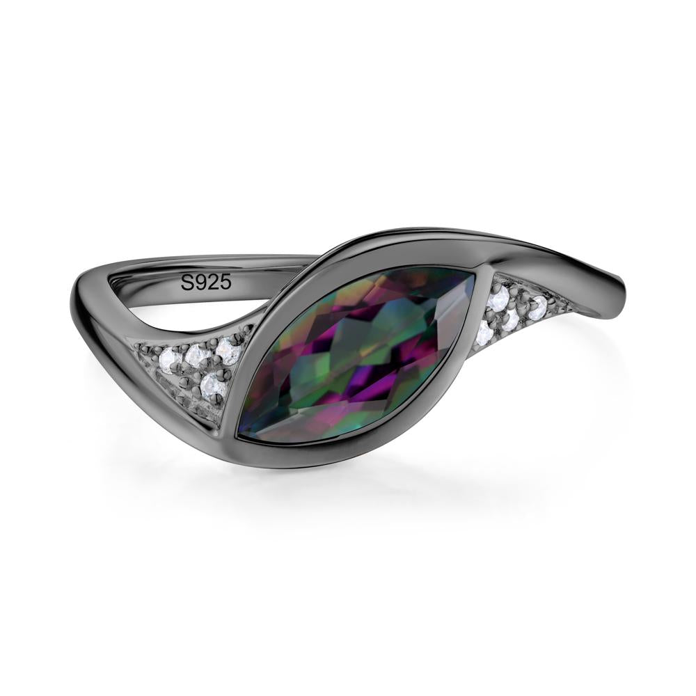 Minimalist Bezel Set Marquise Sapphire Engagement Ring - LUO Jewelry #gemstone_Mystic Topaz