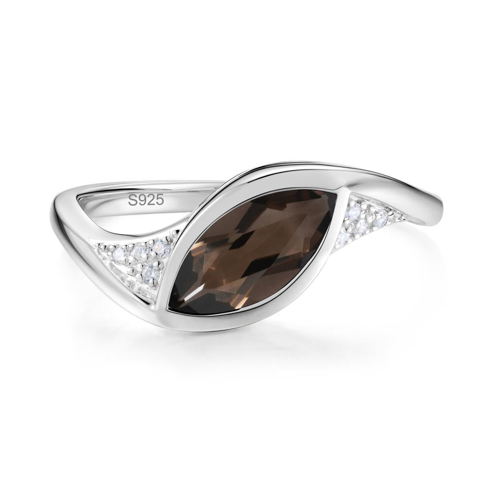 Minimalist Bezel Set Marquise Sapphire Engagement Ring - LUO Jewelry #gemstone_Smoky Quartz