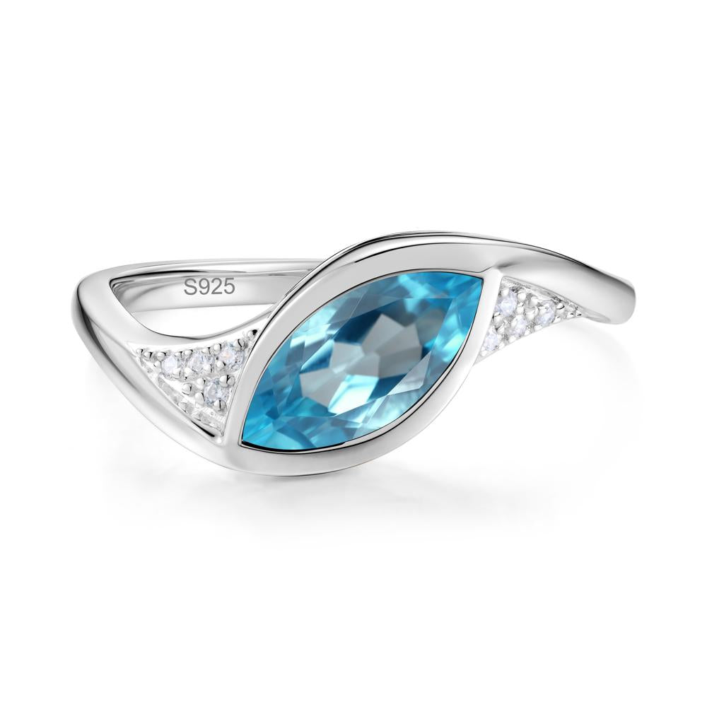 Minimalist Bezel Set Marquise Sapphire Engagement Ring - LUO Jewelry #gemstone_Swiss Blue Topaz