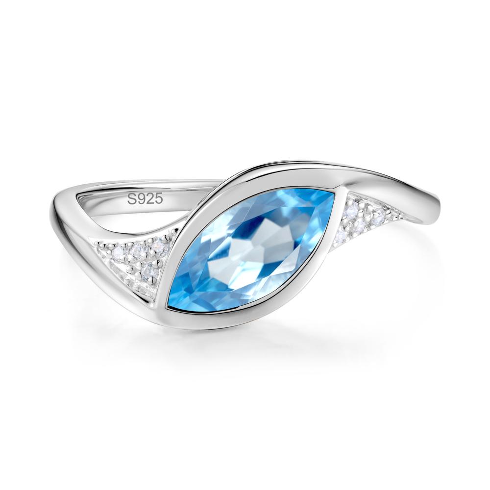 Minimalist Bezel Set Marquise Sapphire Engagement Ring - LUO Jewelry #gemstone_Swiss Blue Topaz