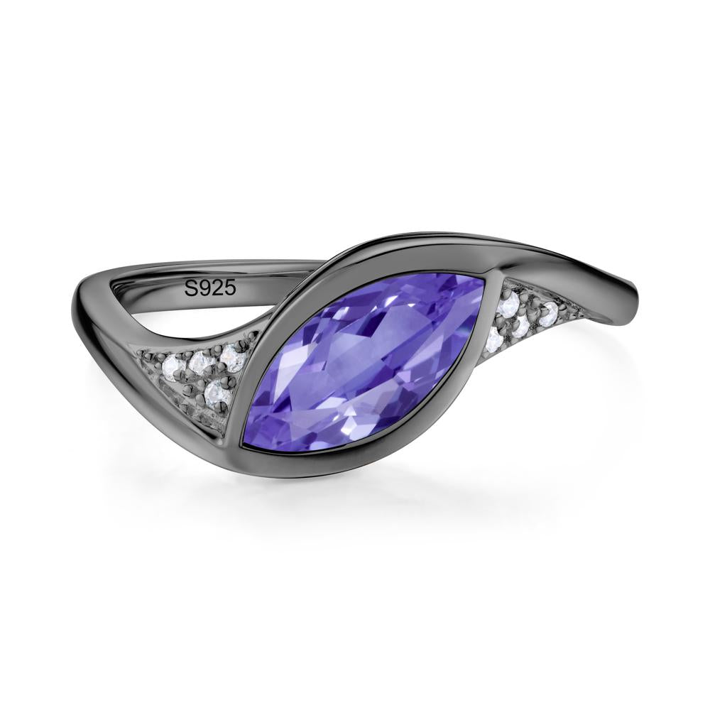 Minimalist Bezel Set Marquise Sapphire Engagement Ring - LUO Jewelry #gemstone_Tanzanite