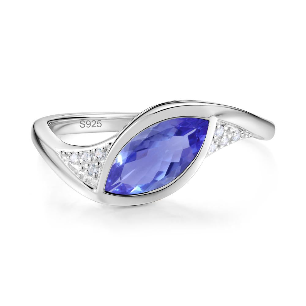 Minimalist Bezel Set Marquise Sapphire Engagement Ring - LUO Jewelry #gemstone_Tanzanite