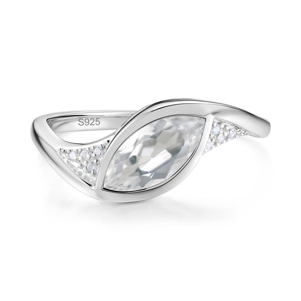 Minimalist Bezel Set Marquise Sapphire Engagement Ring - LUO Jewelry #gemstone_White Topaz
