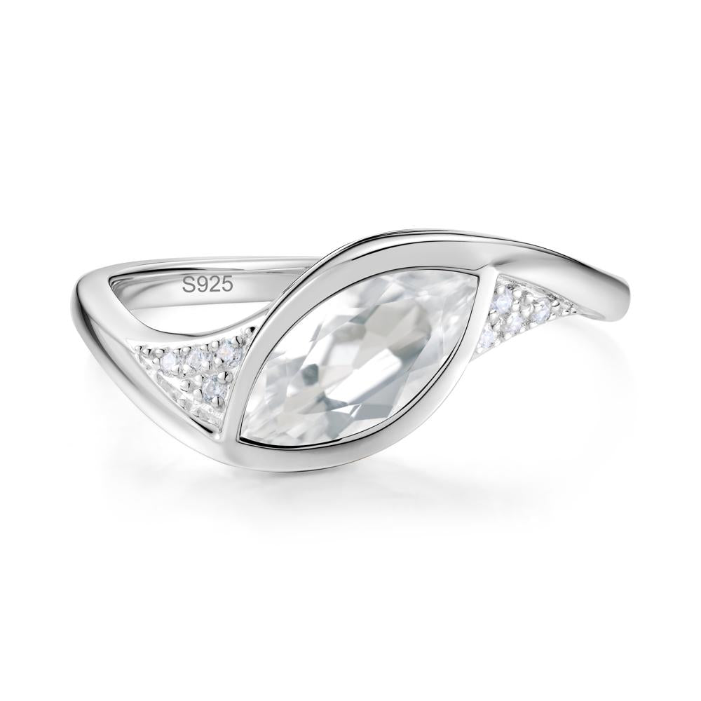 Minimalist Bezel Set Marquise Sapphire Engagement Ring - LUO Jewelry #gemstone_White Topaz