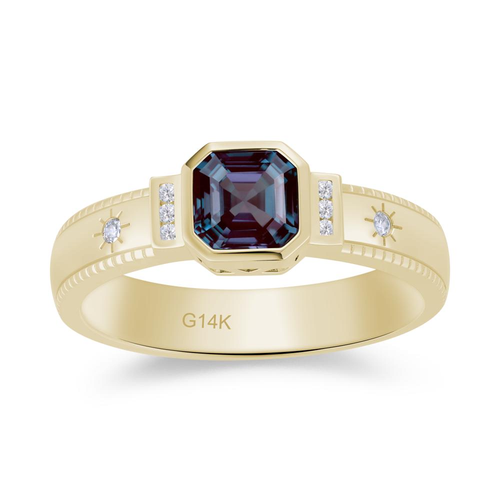 Vintage Asscher Cut Engraved Star Peridot Ring - LUO Jewelry #gemstone_Alexandrite