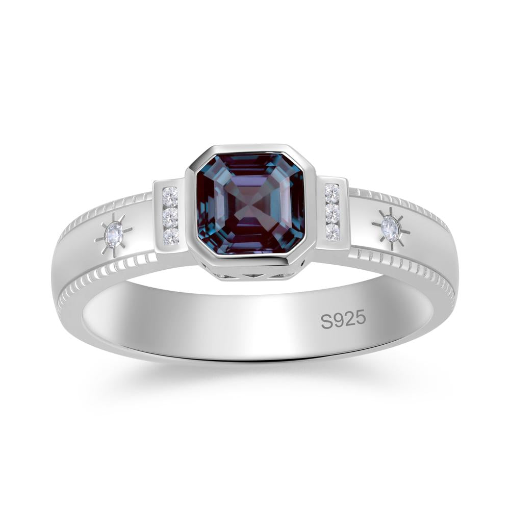 Vintage Asscher Cut Engraved Star Peridot Ring - LUO Jewelry #gemstone_Alexandrite