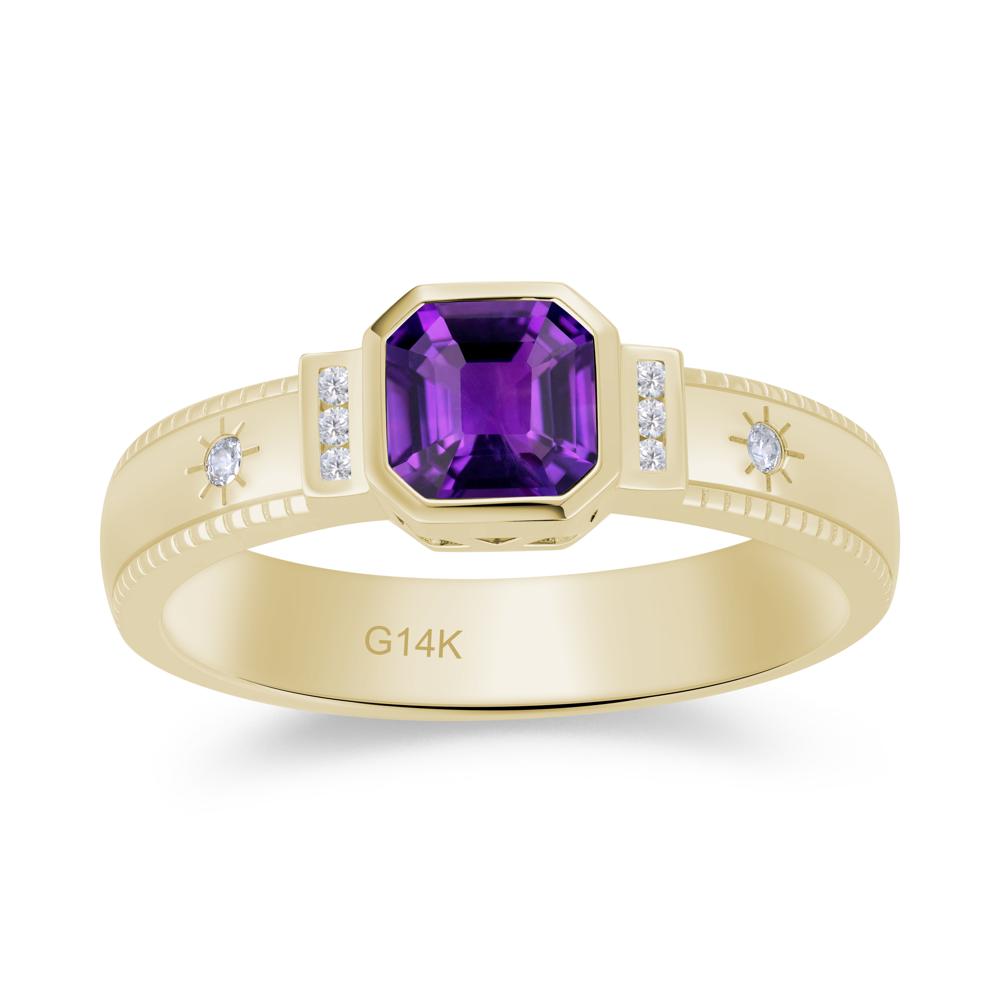 Vintage Asscher Cut Engraved Star Peridot Ring - LUO Jewelry #gemstone_Amethyst