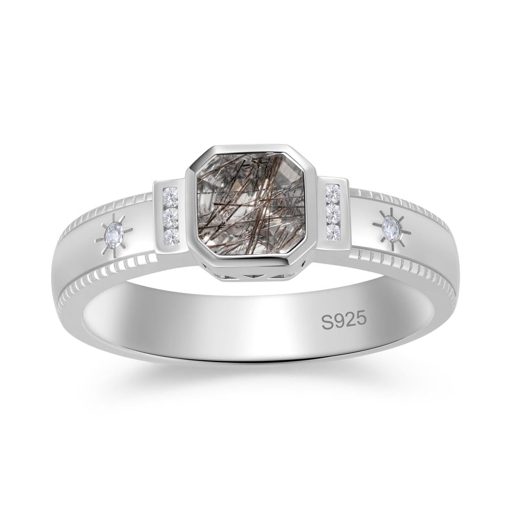 Vintage Asscher Cut Engraved Star Peridot Ring - LUO Jewelry #gemstone_Black Rutilated Quartz
