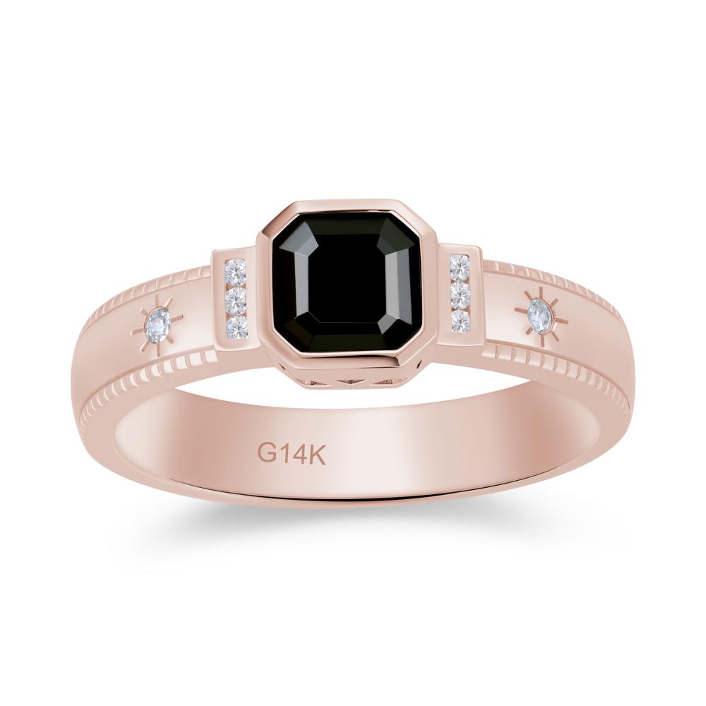 Vintage Asscher Cut Engraved Star Peridot Ring - LUO Jewelry #gemstone_Black Spinel