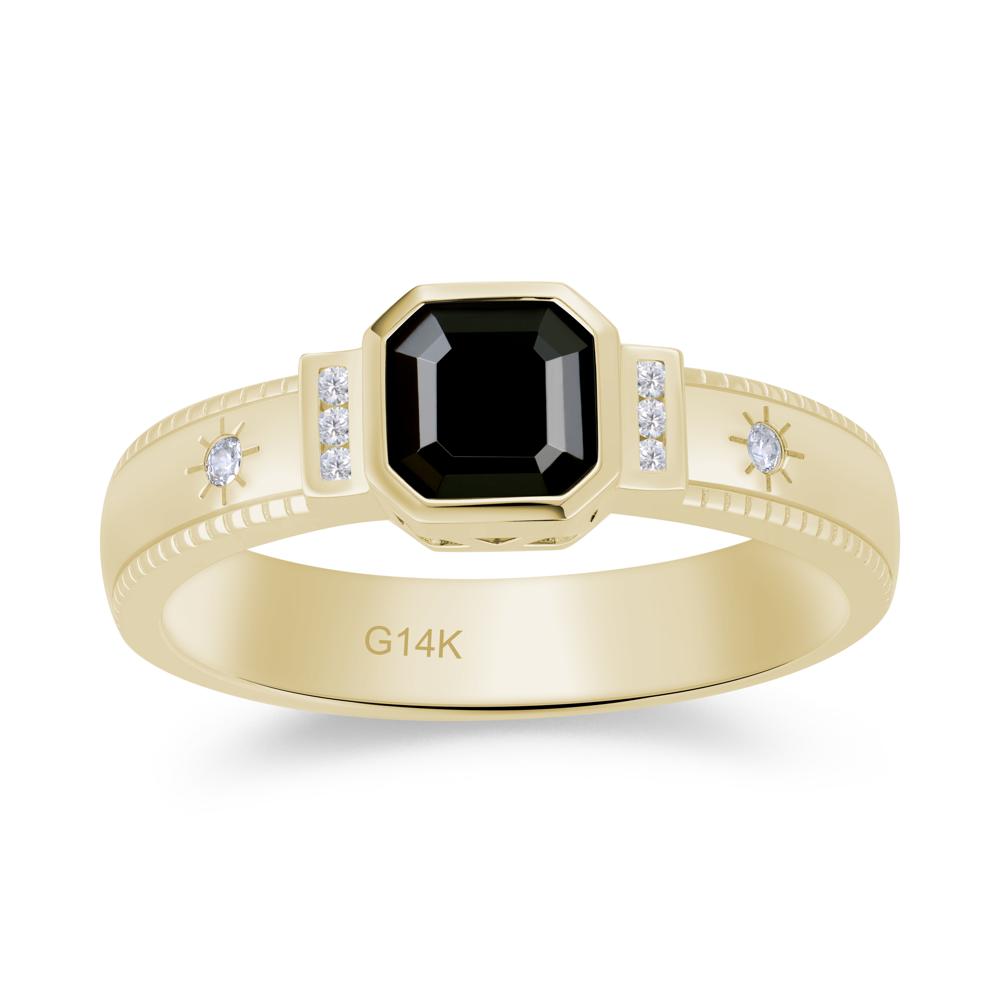 Vintage Asscher Cut Engraved Star Peridot Ring - LUO Jewelry #gemstone_Black Spinel