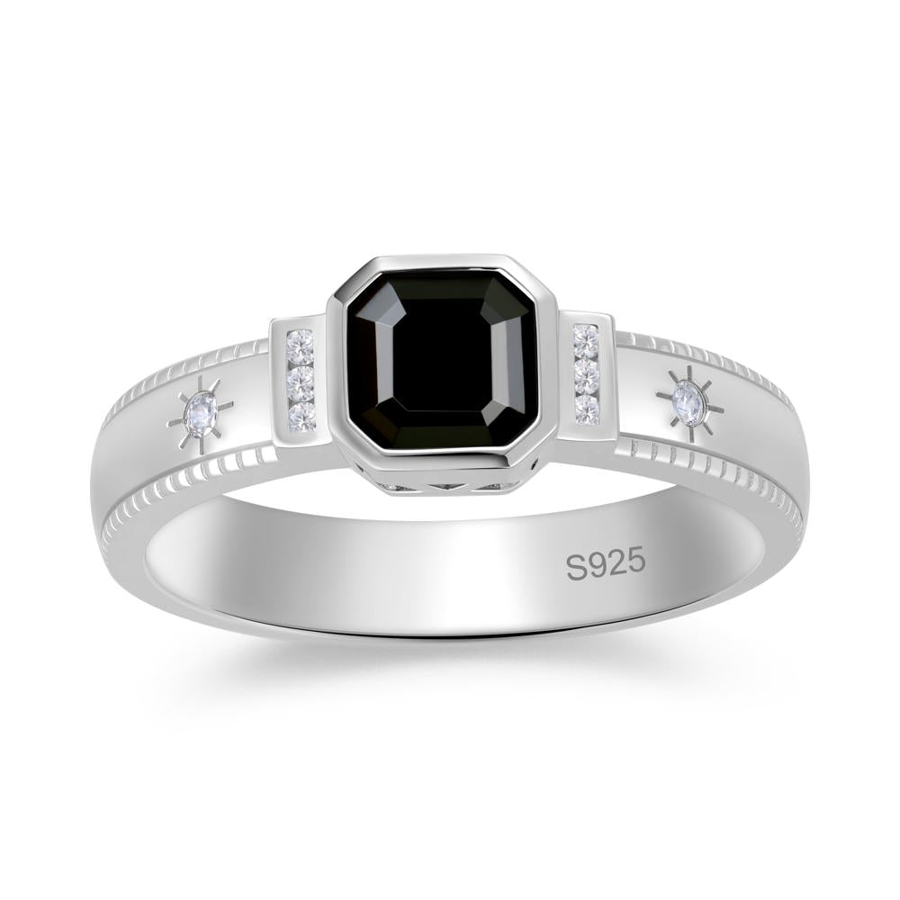 Vintage Asscher Cut Engraved Star Peridot Ring - LUO Jewelry #gemstone_Black Spinel