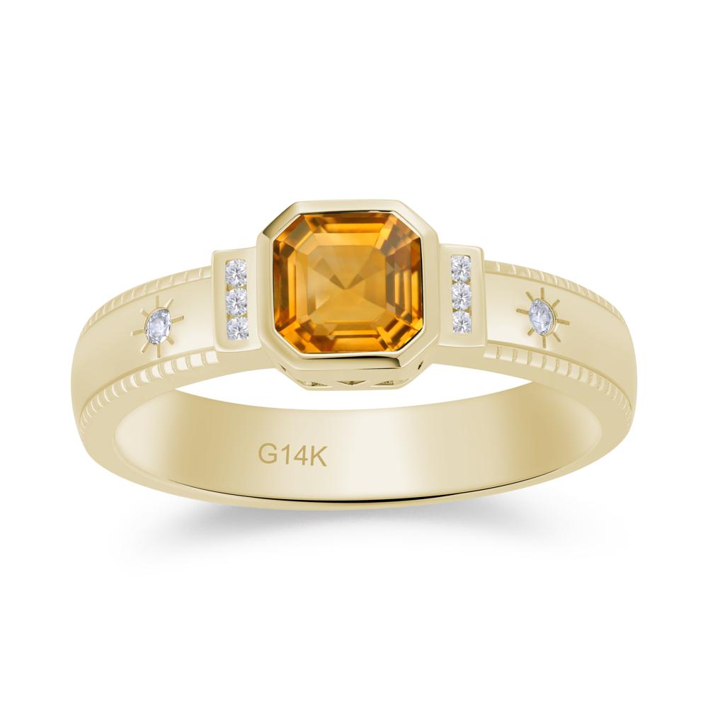 Vintage Asscher Cut Engraved Star Peridot Ring - LUO Jewelry #gemstone_Citrine