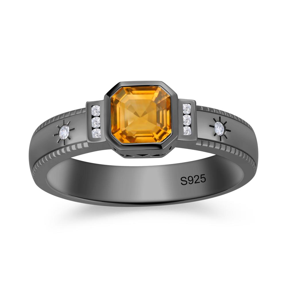 Vintage Asscher Cut Engraved Star Peridot Ring - LUO Jewelry #gemstone_Citrine