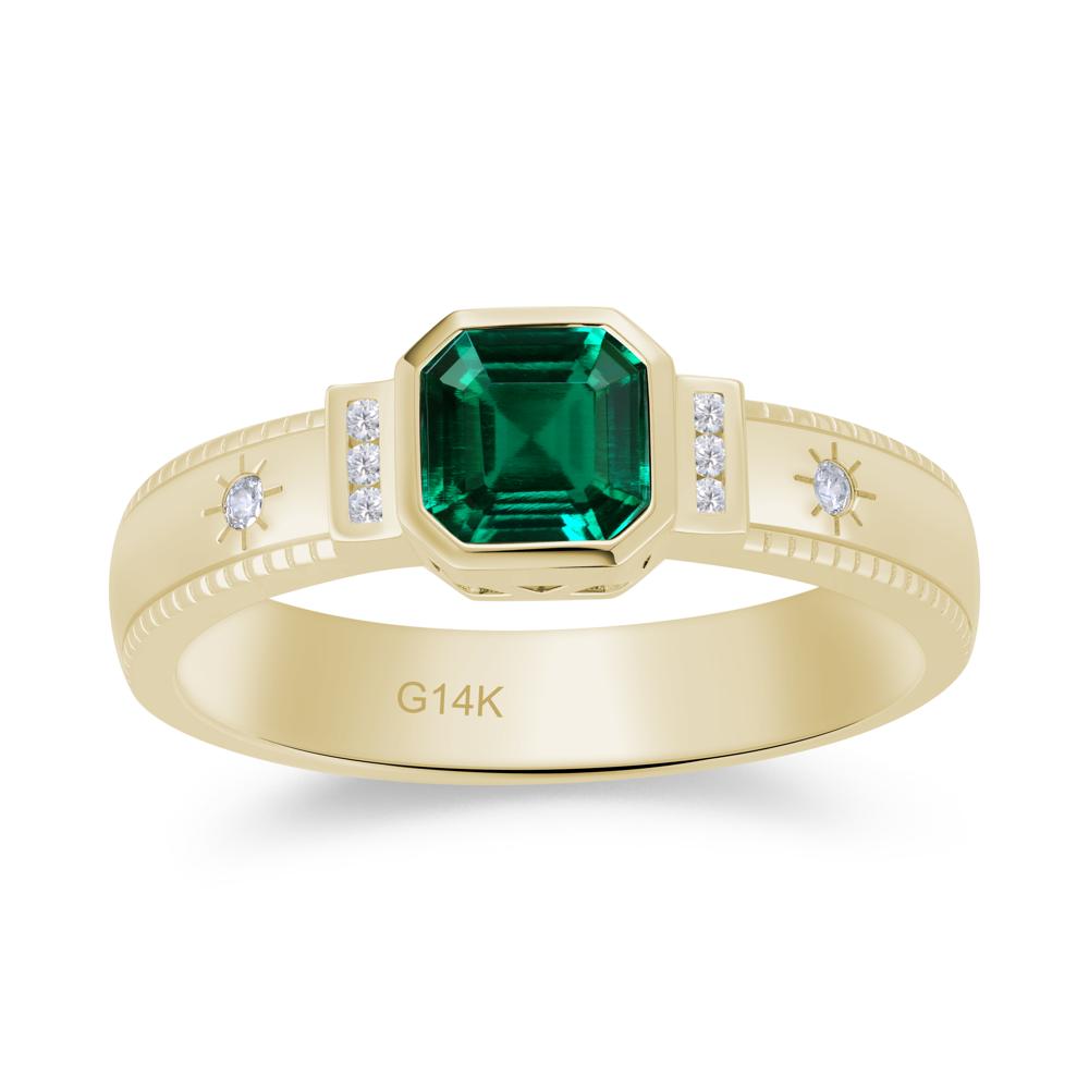 Vintage Asscher Cut Engraved Star Peridot Ring - LUO Jewelry #gemstone_Emerald
