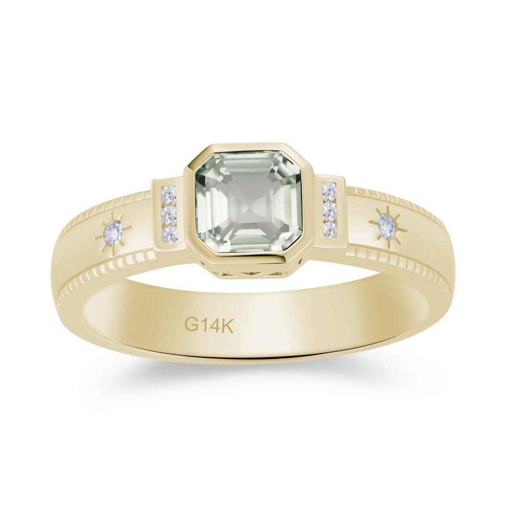 Vintage Asscher Cut Engraved Star Peridot Ring - LUO Jewelry #gemstone_Green Amethyst