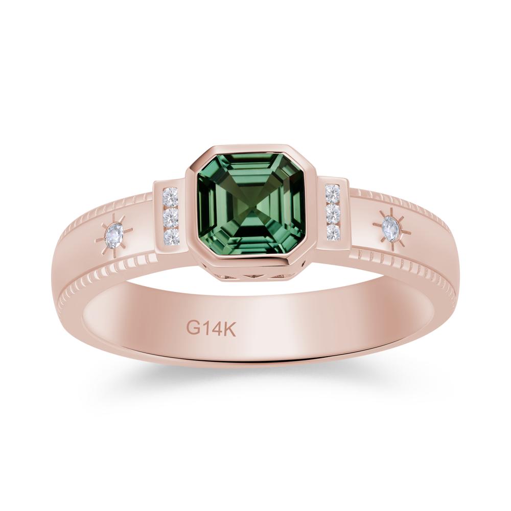 Vintage Asscher Cut Engraved Star Peridot Ring - LUO Jewelry #gemstone_Green Sapphire