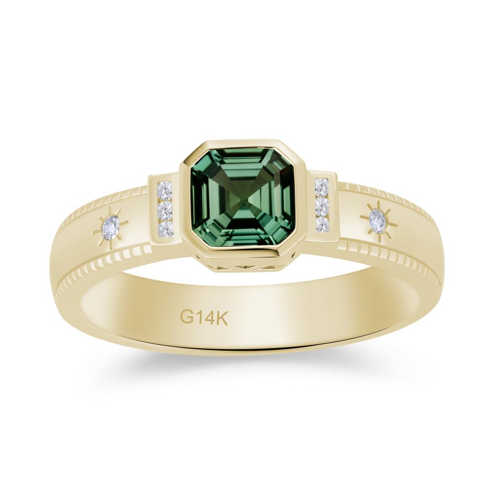 Vintage Asscher Cut Engraved Star Peridot Ring - LUO Jewelry #gemstone_Green Sapphire