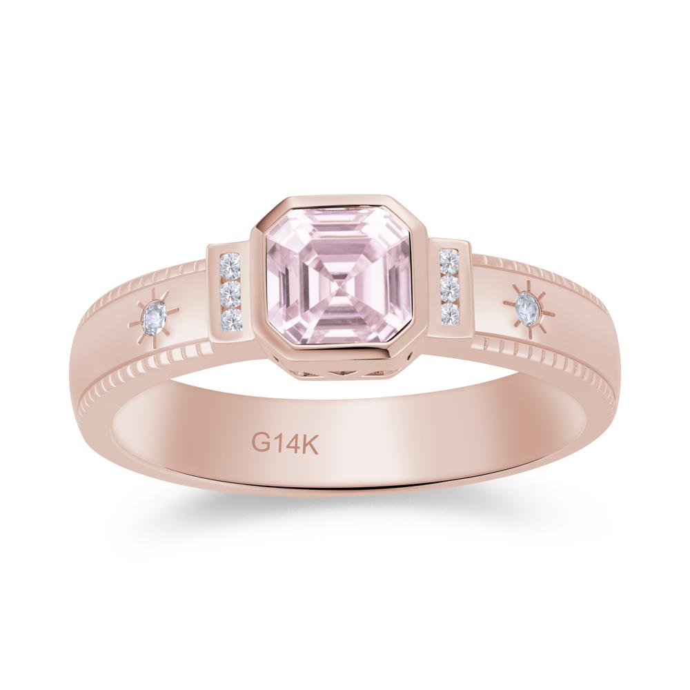 Vintage Asscher Cut Engraved Star Peridot Ring - LUO Jewelry #gemstone_Pink Cubic Zirconia