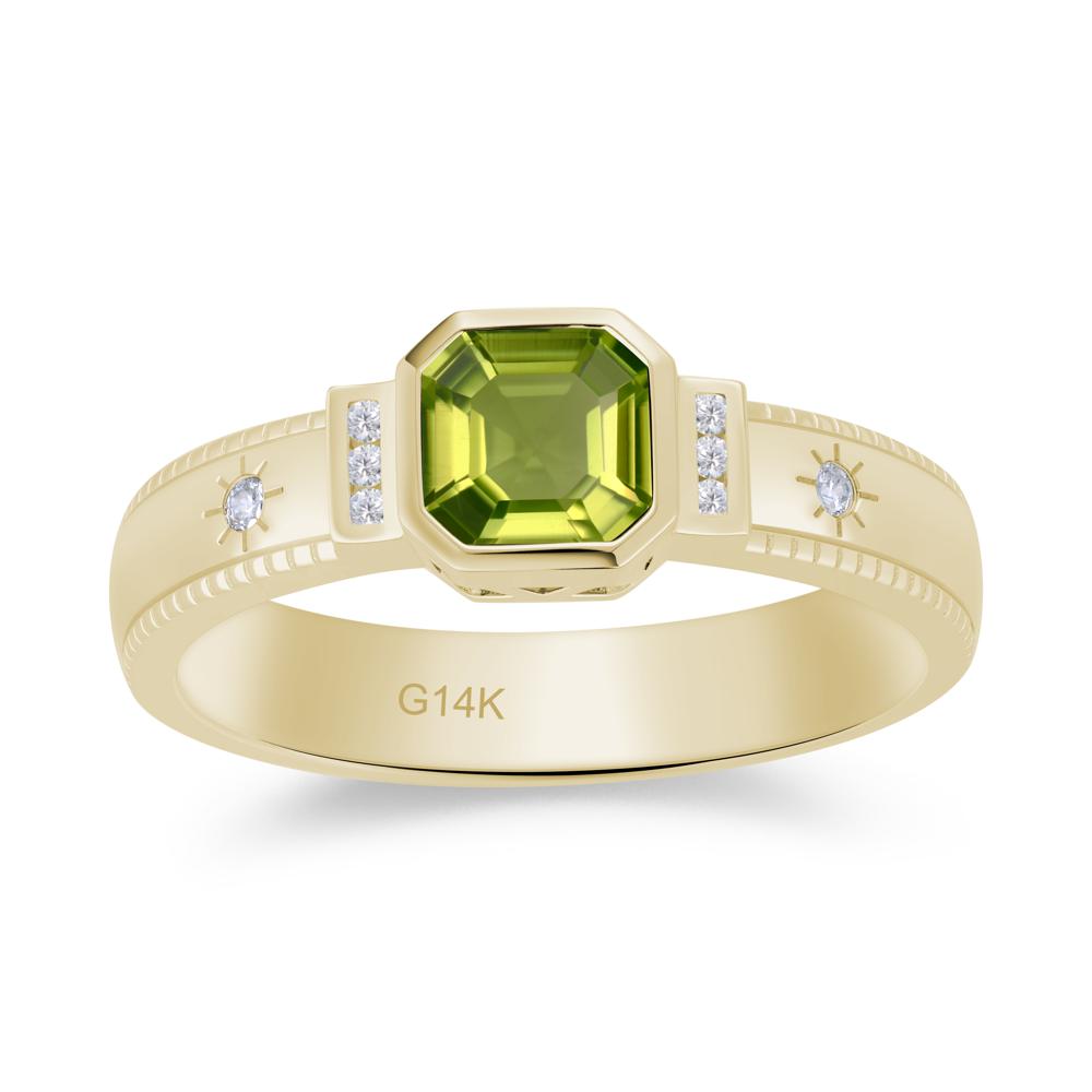 Vintage Asscher Cut Engraved Star Peridot Ring - LUO Jewelry #gemstone_Peridot