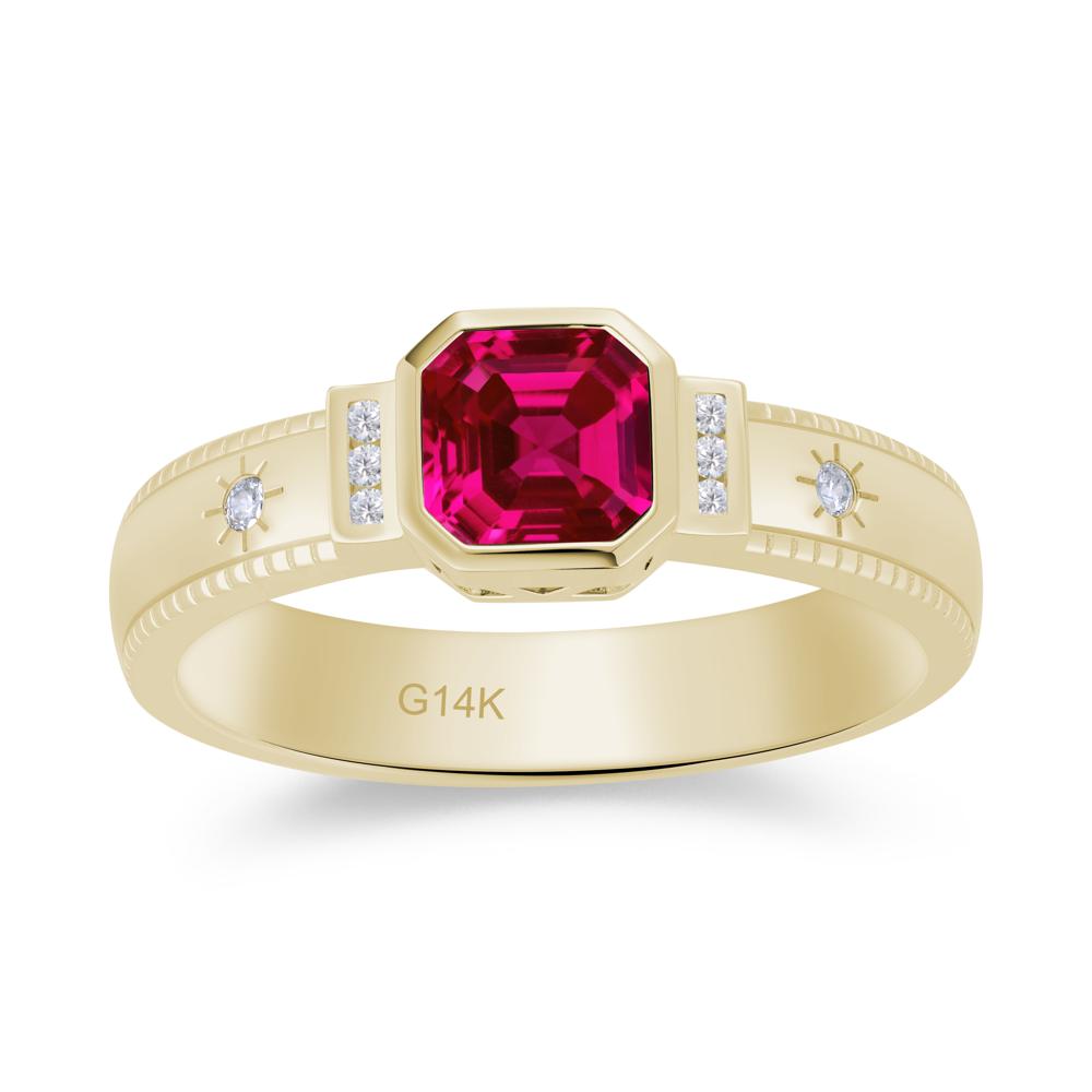 Vintage Asscher Cut Engraved Star Peridot Ring - LUO Jewelry #gemstone_Ruby