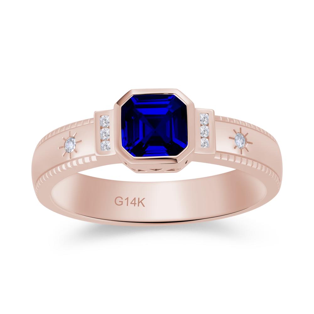 Vintage Asscher Cut Engraved Star Peridot Ring - LUO Jewelry #gemstone_Sapphire