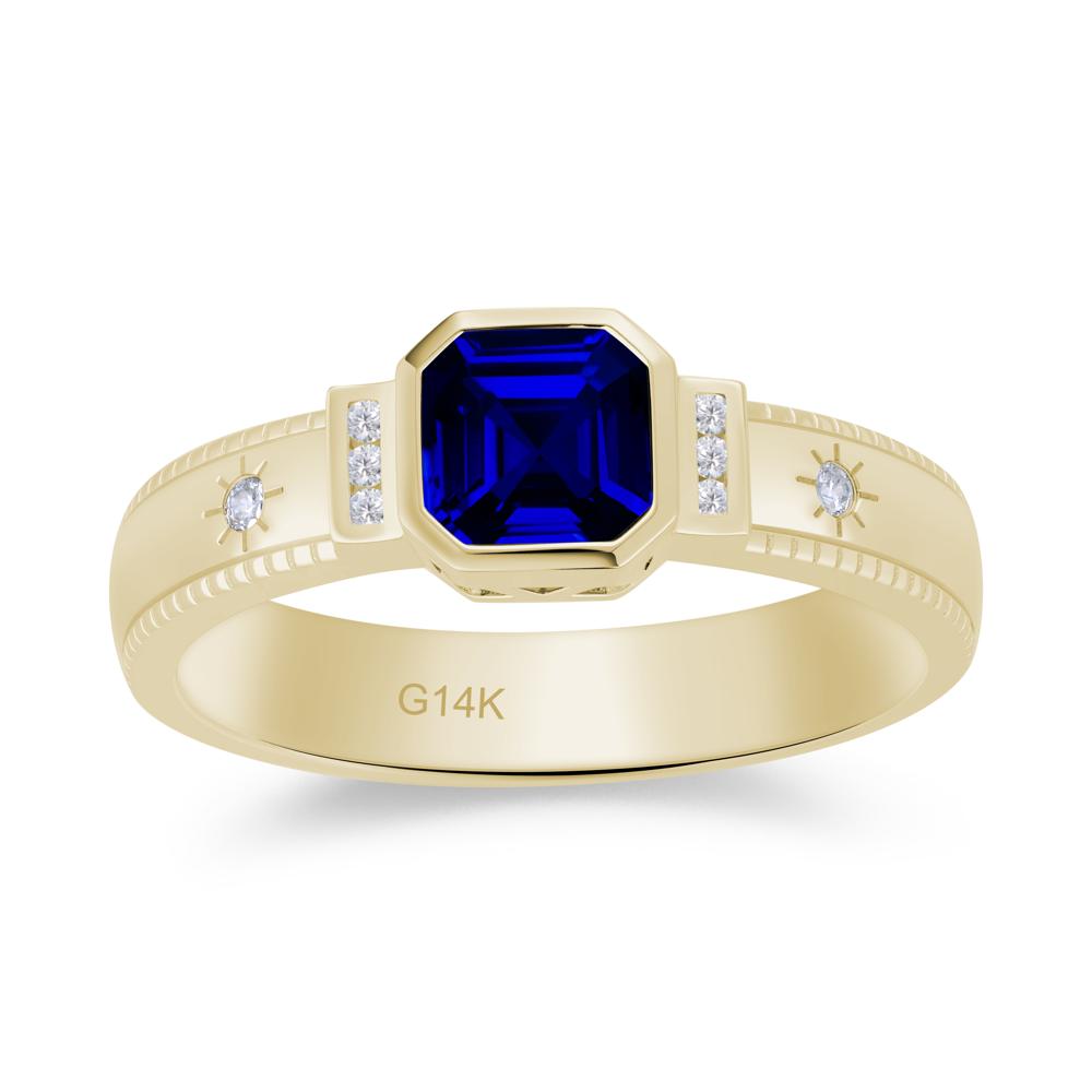 Vintage Asscher Cut Engraved Star Peridot Ring - LUO Jewelry #gemstone_Sapphire