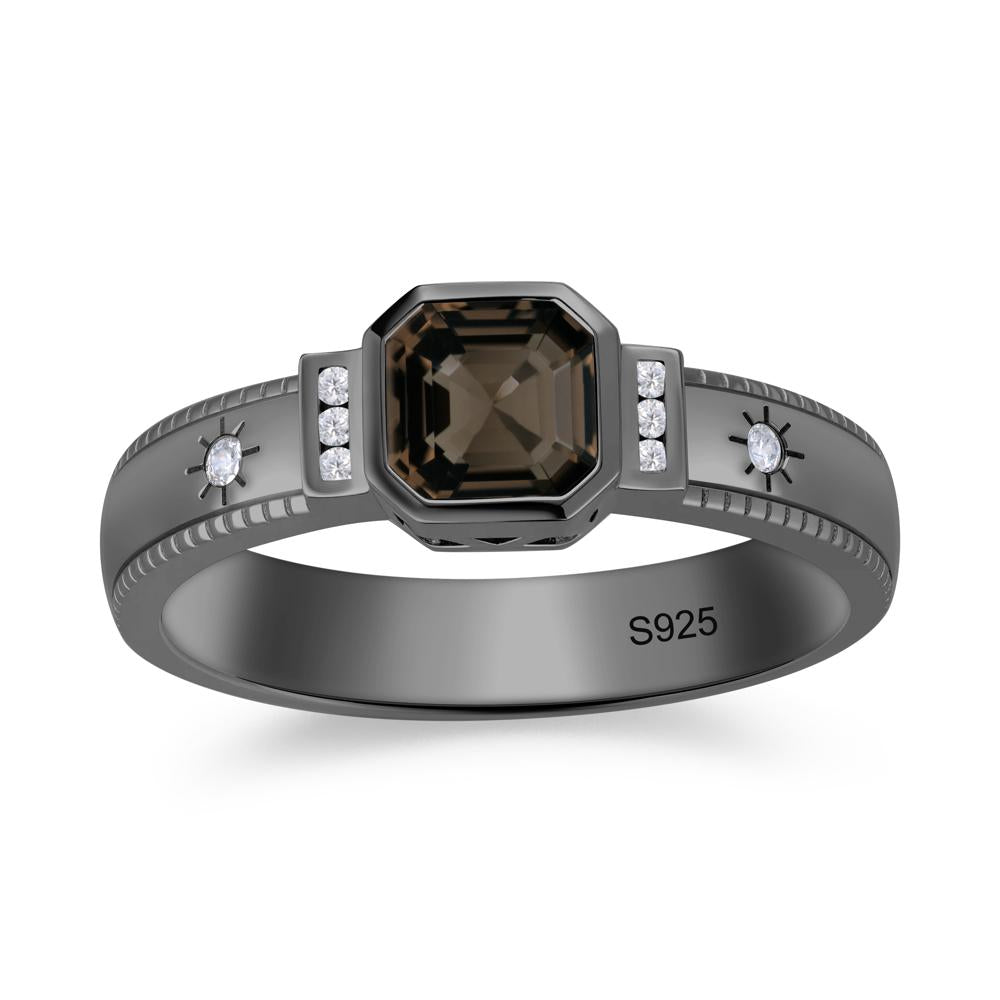 Vintage Asscher Cut Engraved Star Peridot Ring - LUO Jewelry #gemstone_Smoky Quartz