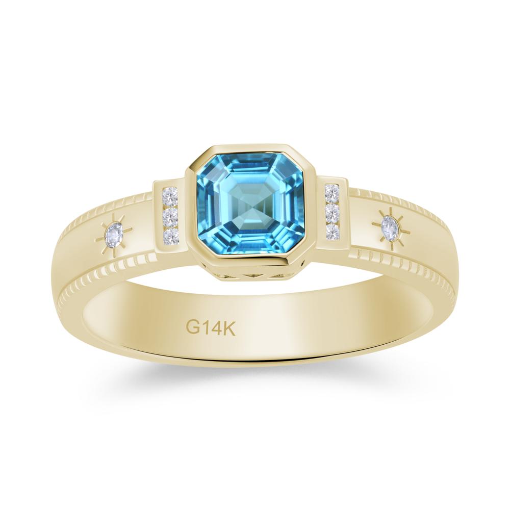 Vintage Asscher Cut Engraved Star Peridot Ring - LUO Jewelry #gemstone_Swiss Blue Topaz