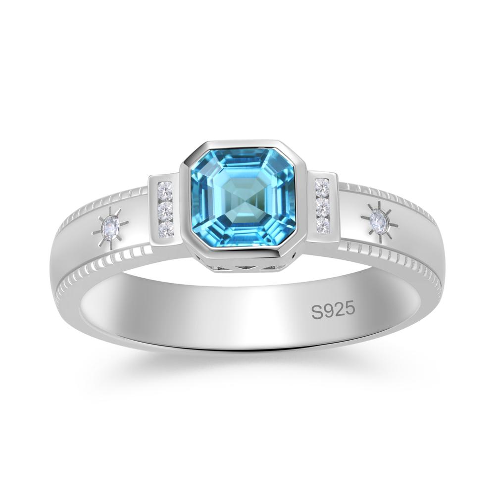 Vintage Asscher Cut Engraved Star Peridot Ring - LUO Jewelry #gemstone_Swiss Blue Topaz