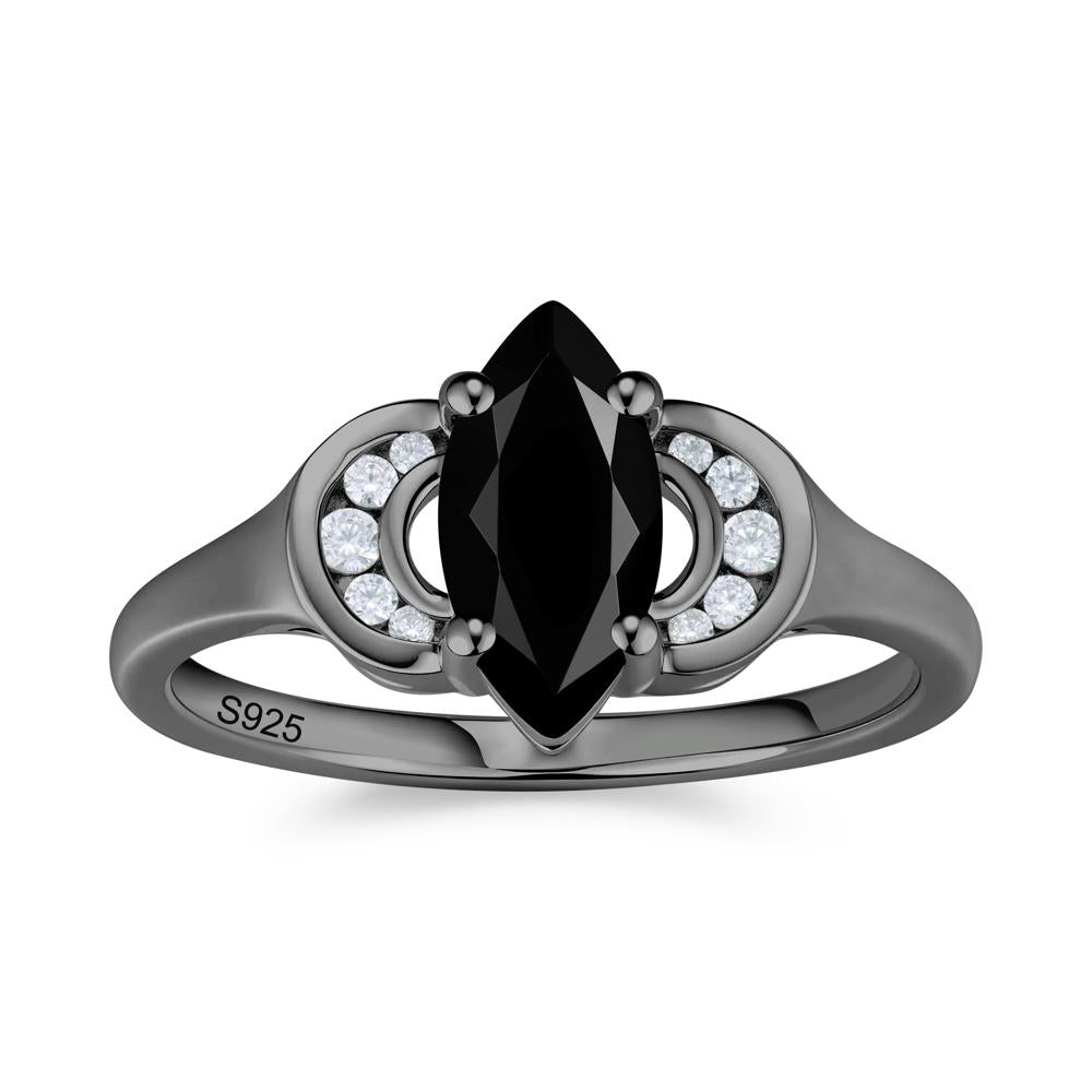 Romantic Lunar Halo Marquise Mystic Topaz Ring for Her - LUO Jewelry #gemstone_Black Spinel