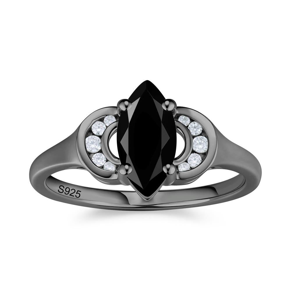 Romantic Lunar Halo Marquise Mystic Topaz Ring for Her - LUO Jewelry #gemstone_Black Spinel