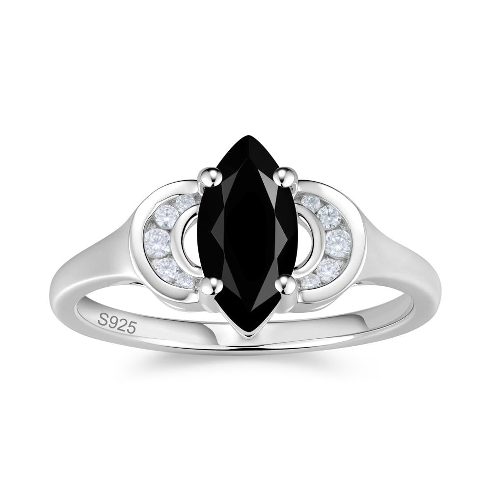 Romantic Lunar Halo Marquise Mystic Topaz Ring for Her - LUO Jewelry #gemstone_Black Spinel