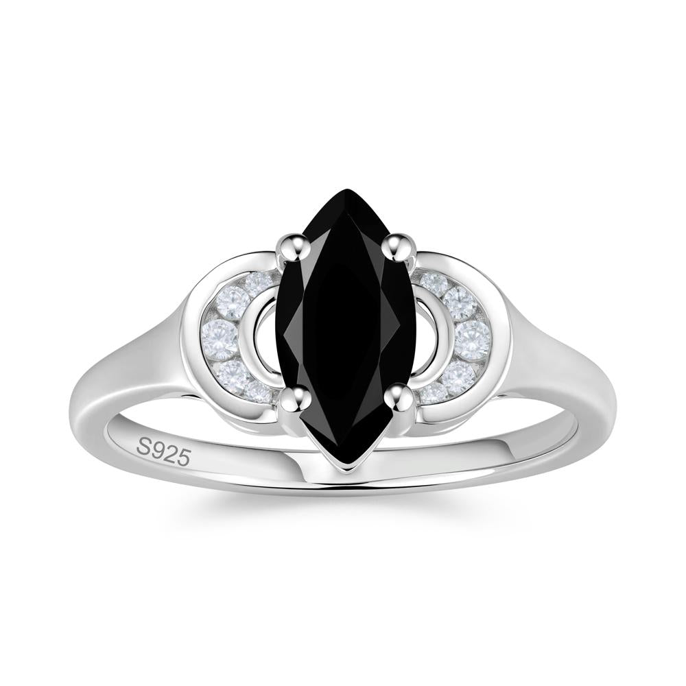 Romantic Lunar Halo Marquise Mystic Topaz Ring for Her - LUO Jewelry #gemstone_Black Spinel
