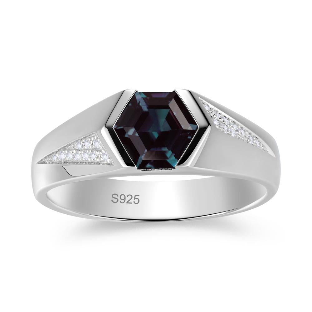 Men's Geometric Alexandrite Hexagon Ring - LUO Jewelry #gemstone_Alexandrite
