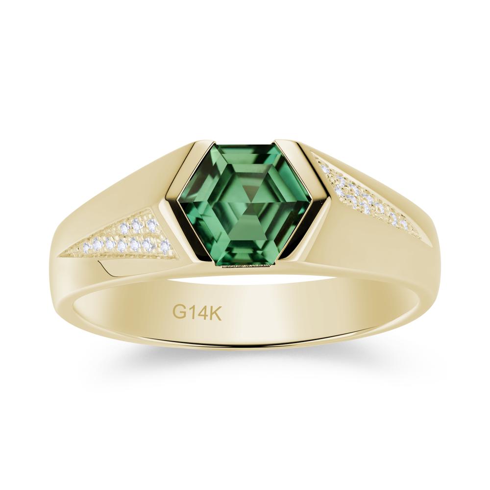 Men's Geometric Alexandrite Hexagon Ring - LUO Jewelry #gemstone_Green Sapphire