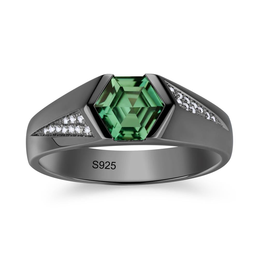 Men's Geometric Alexandrite Hexagon Ring - LUO Jewelry #gemstone_Green Sapphire