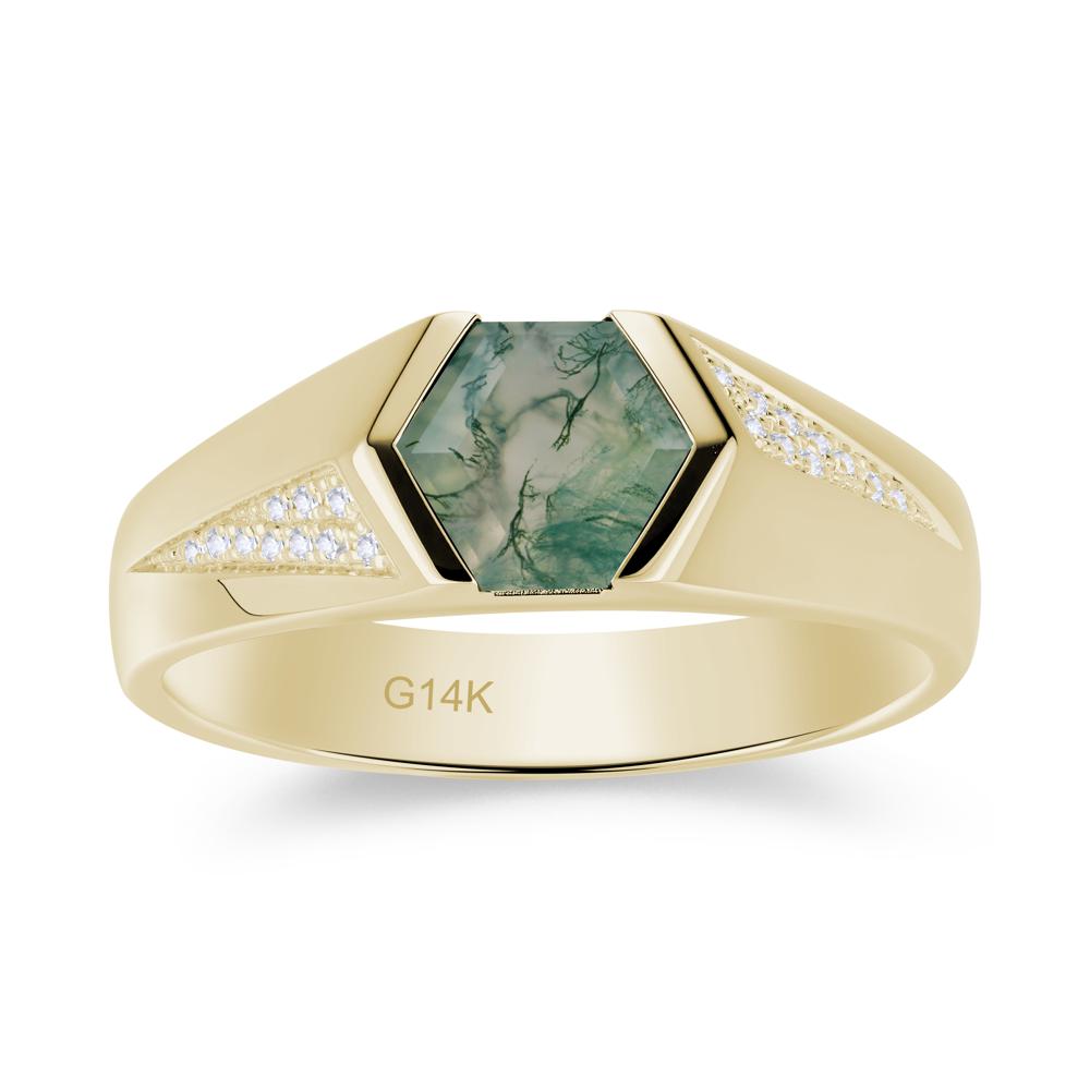 Men's Geometric Alexandrite Hexagon Ring - LUO Jewelry #gemstone_Moss Agate