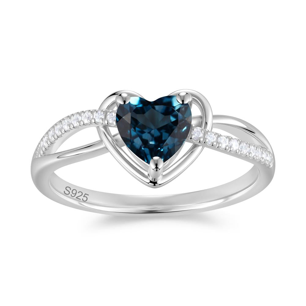 Heart Cut London Blue Topaz Twisted Split Shank Promise Ring - LUO Jewelry #gemstone_London Blue Topaz