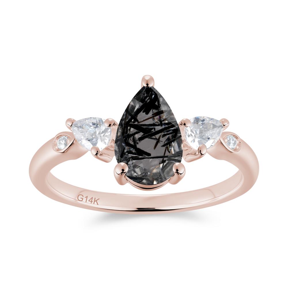 Victorian Milgrain Pear Cut Amethyst Ring Set - LUO Jewelry #gemstone_Black Rutilated Quartz